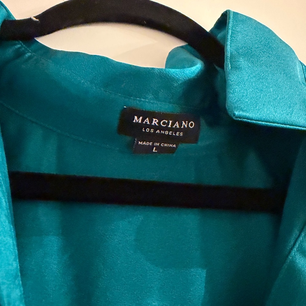 Marciano Teal Satin Shirt with Classic Collar
